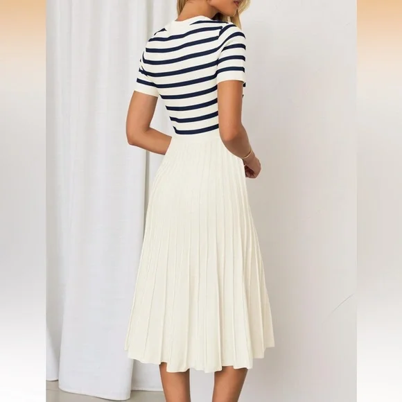 Old Money Navy and Cream striped sweater dress Medium NWOT - Picture 2 of 6